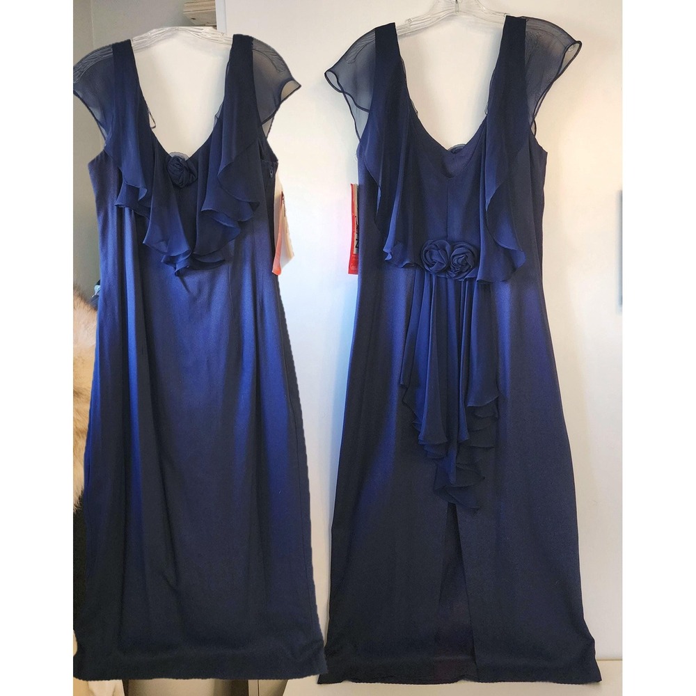Positively Ellyn Navy Blue Ruffle Formal Dress Mother of the Bride Size Large